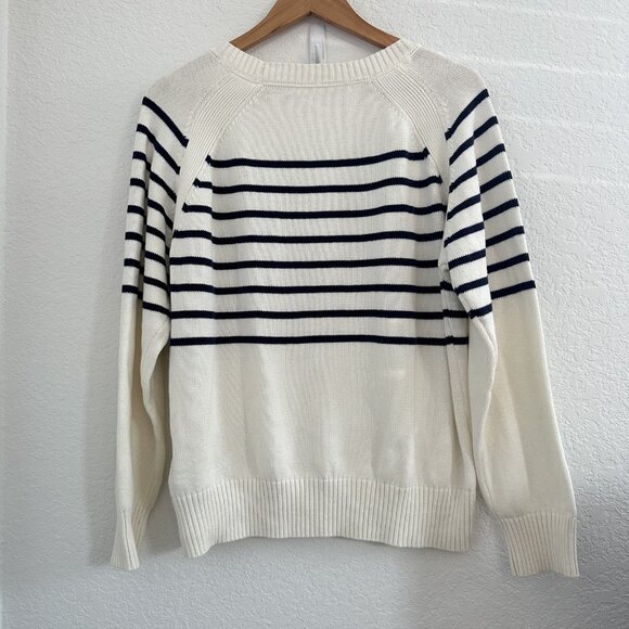 Vivance Sweater Womens Medium Striped Nautical Pullover Crewneck Buttons Coastal - Picture 4 of 13
